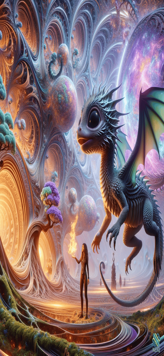 Woman and Dragon in Cosmic Fractal Realm