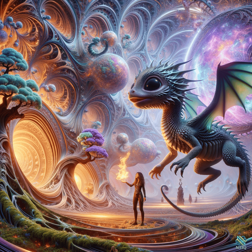 Woman and Dragon in Cosmic Fractal Realm