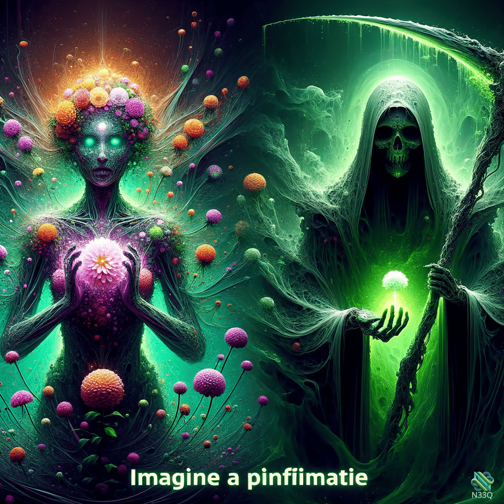 Floral Goddess Facing Emerald Grim Reaper