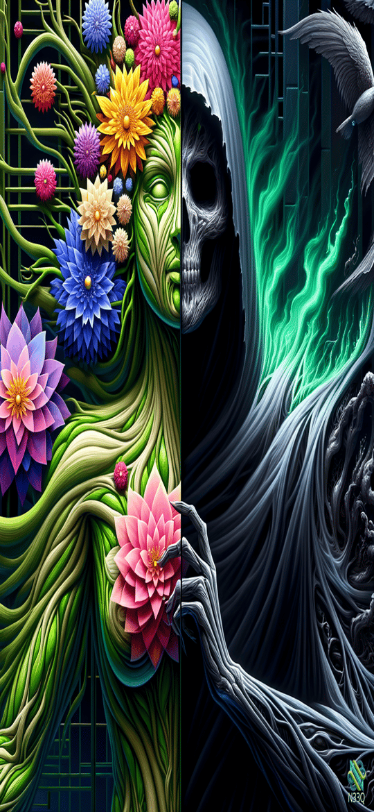 Floral Nature Goddess and Skeletal Reaper