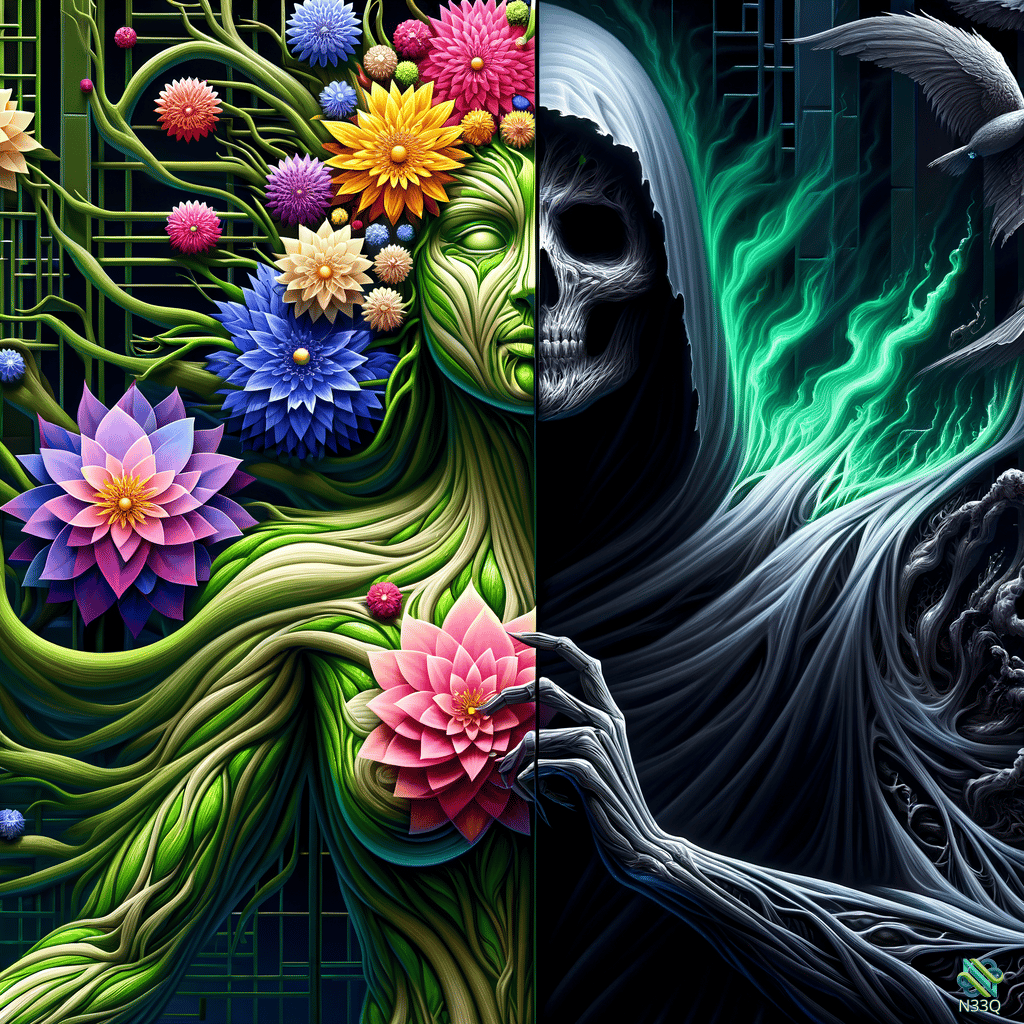 Floral Nature Goddess and Skeletal Reaper