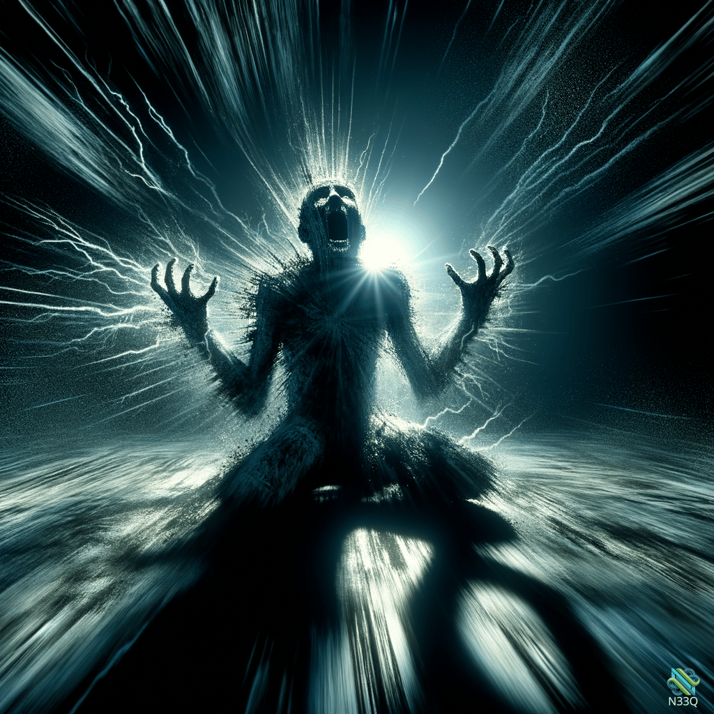 Screaming Figure Amidst Radiating Lightning Bolts
