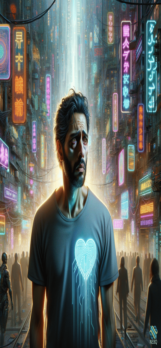 Man with Glowing Circuit Heart