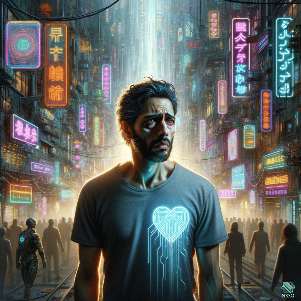 Man with Glowing Circuit Heart