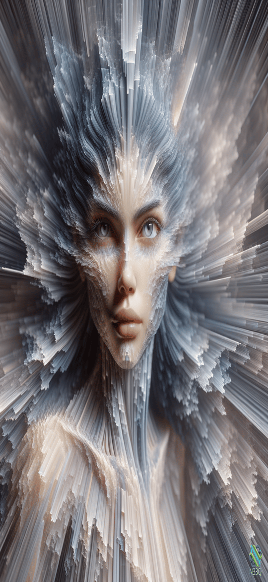 Woman's Face Shattered into Radiating Shards