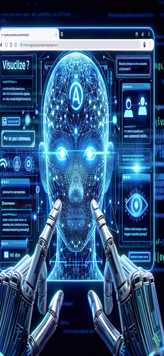 Robotic Hands Pointing at Glowing AI Head