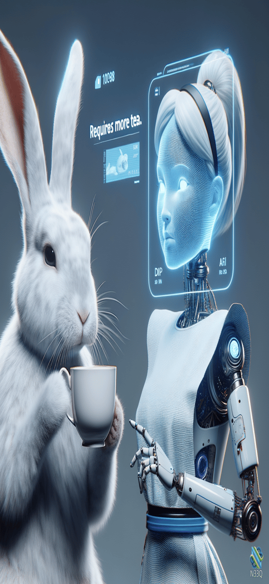 White Rabbit Offering Tea to Robot