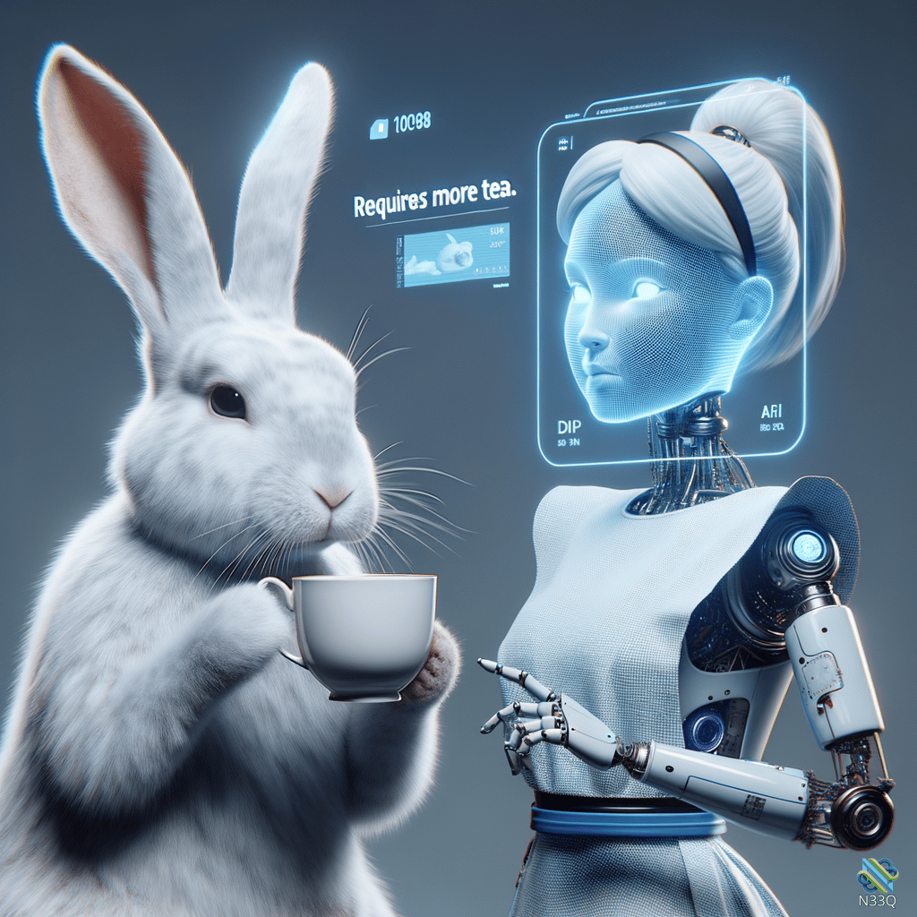 White Rabbit Offering Tea to Robot