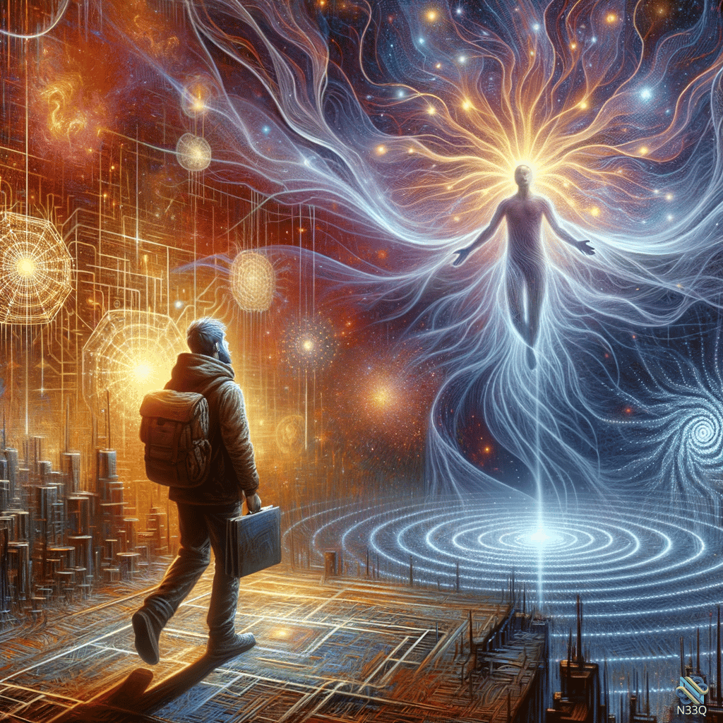 Man Approaching Radiant Cosmic Entity