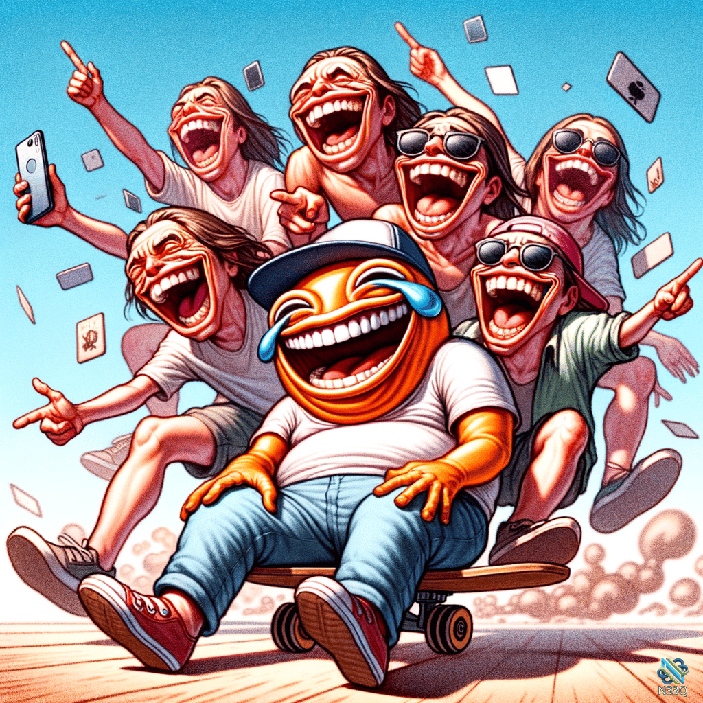 Laughing Emoji Skater Leading Wild Crowd
