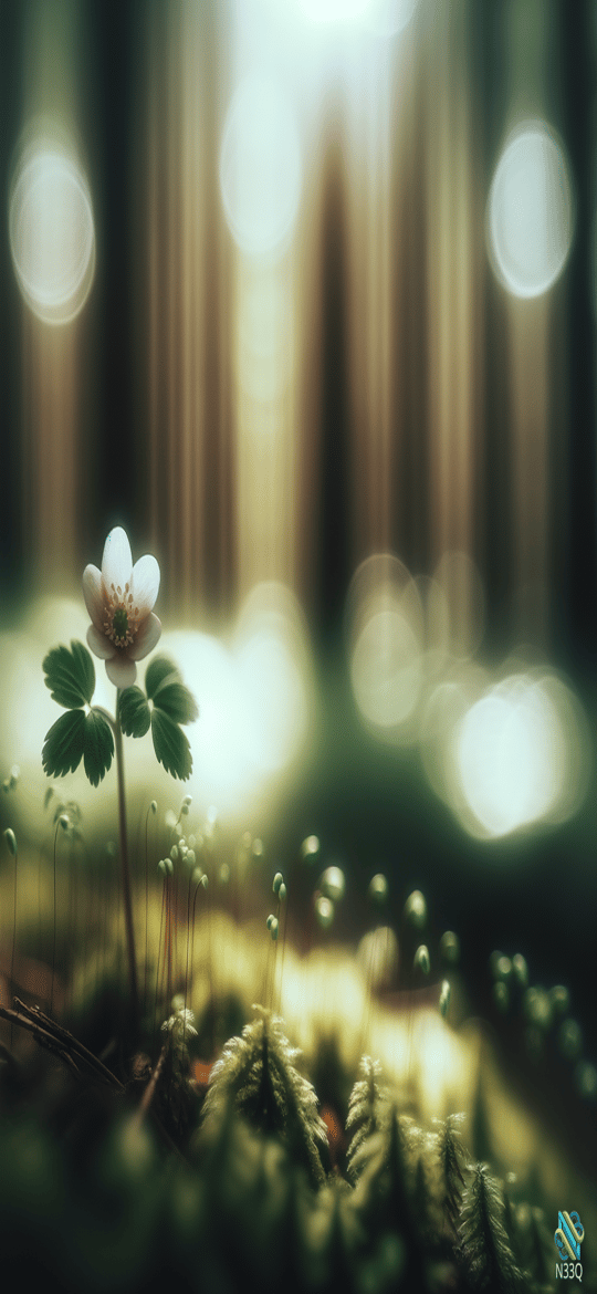 White Wildflower on Mossy Forest Floor