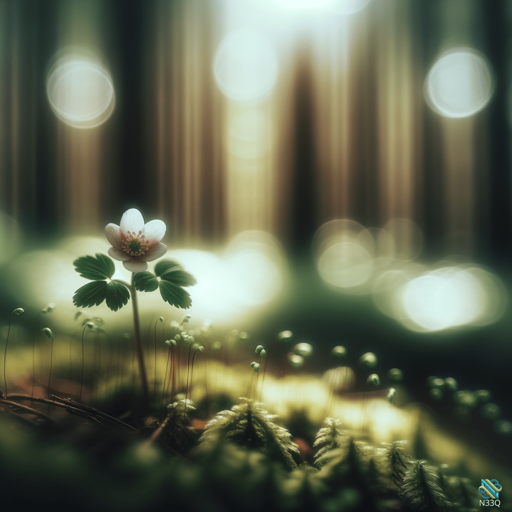 White Wildflower on Mossy Forest Floor