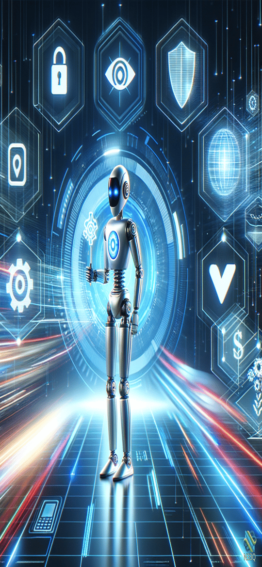 Silver Robot in Digital Security Interface