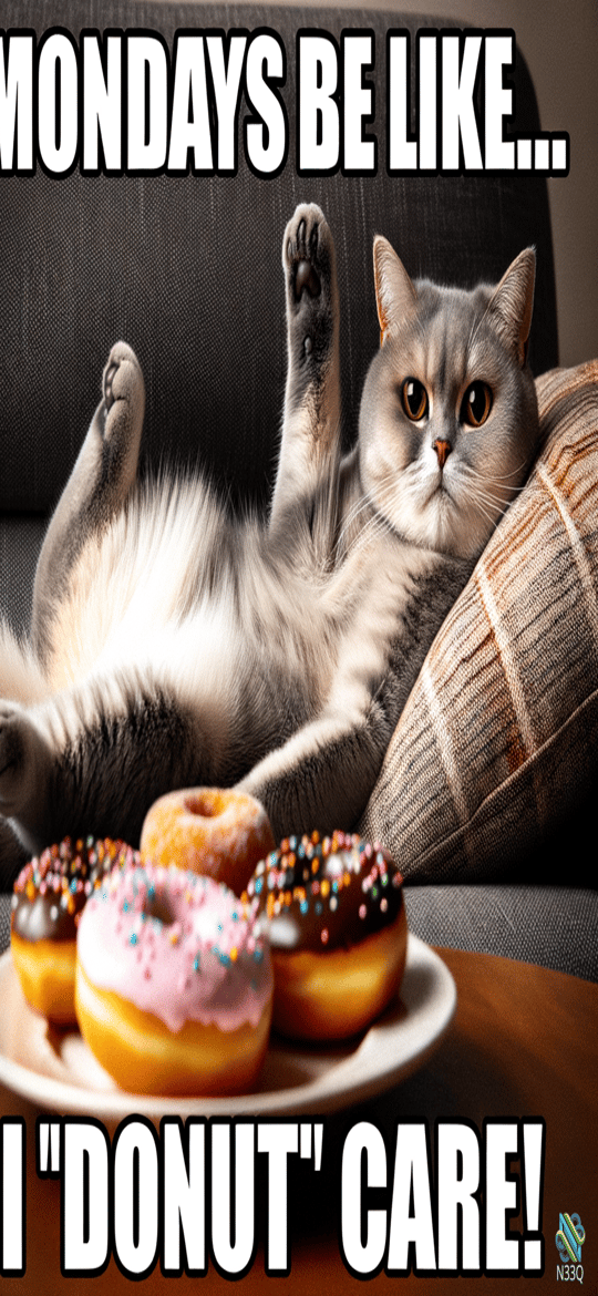 Gray Cat Lounging with Donuts on Couch