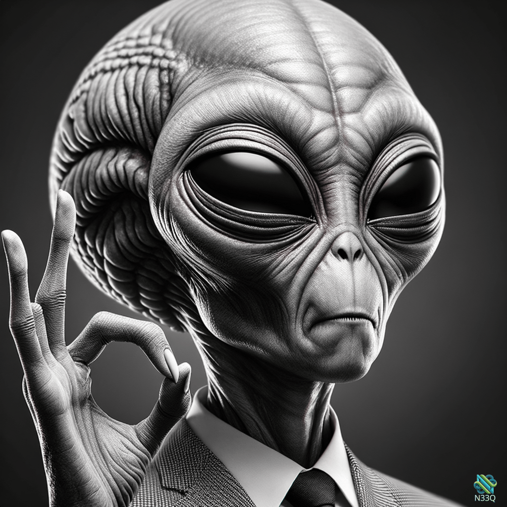 Suited Alien Making OK Gesture