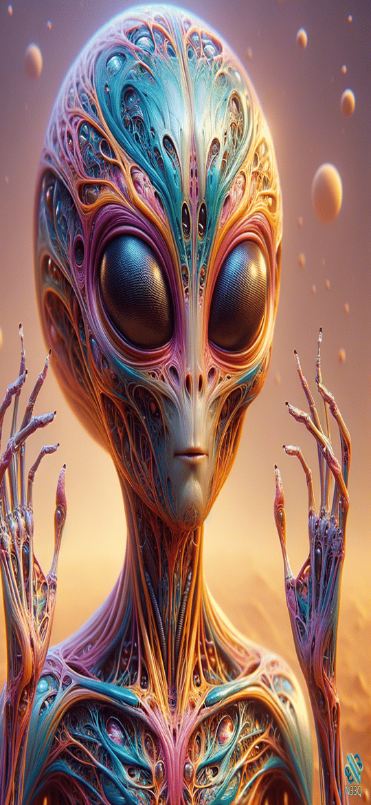 Psychedelic Alien Raising Delicate Hands