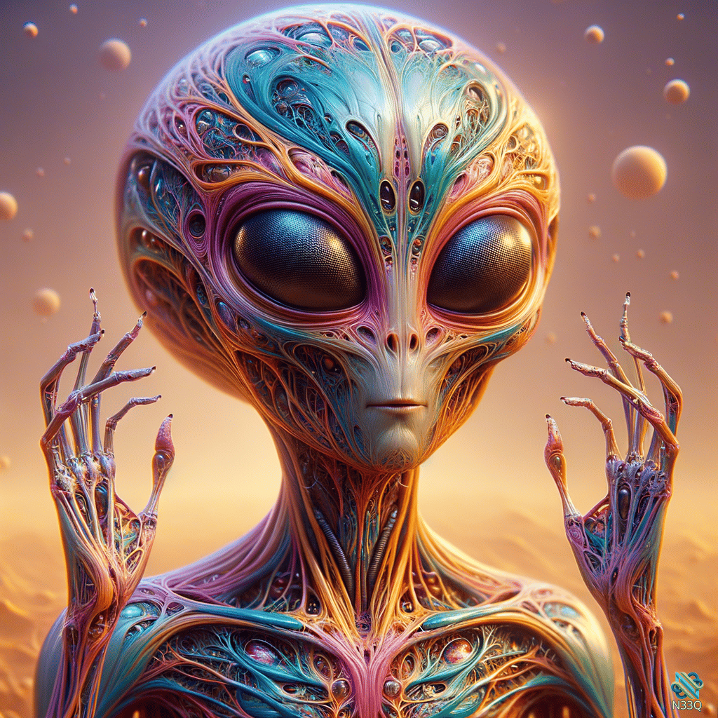 Psychedelic Alien Raising Delicate Hands