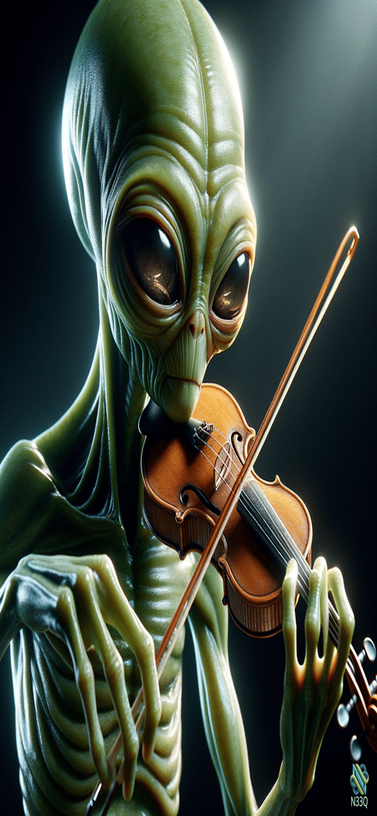Green Alien Playing Violin