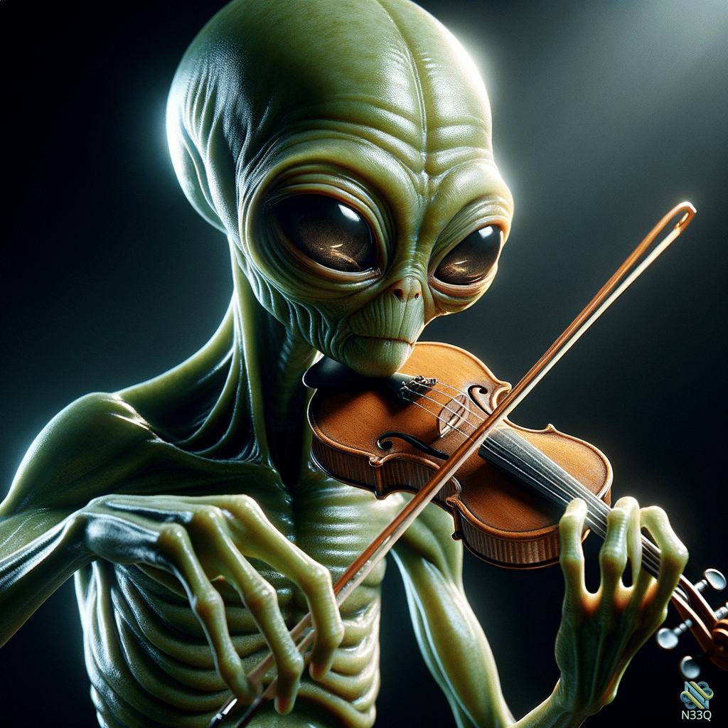 Green Alien Playing Violin