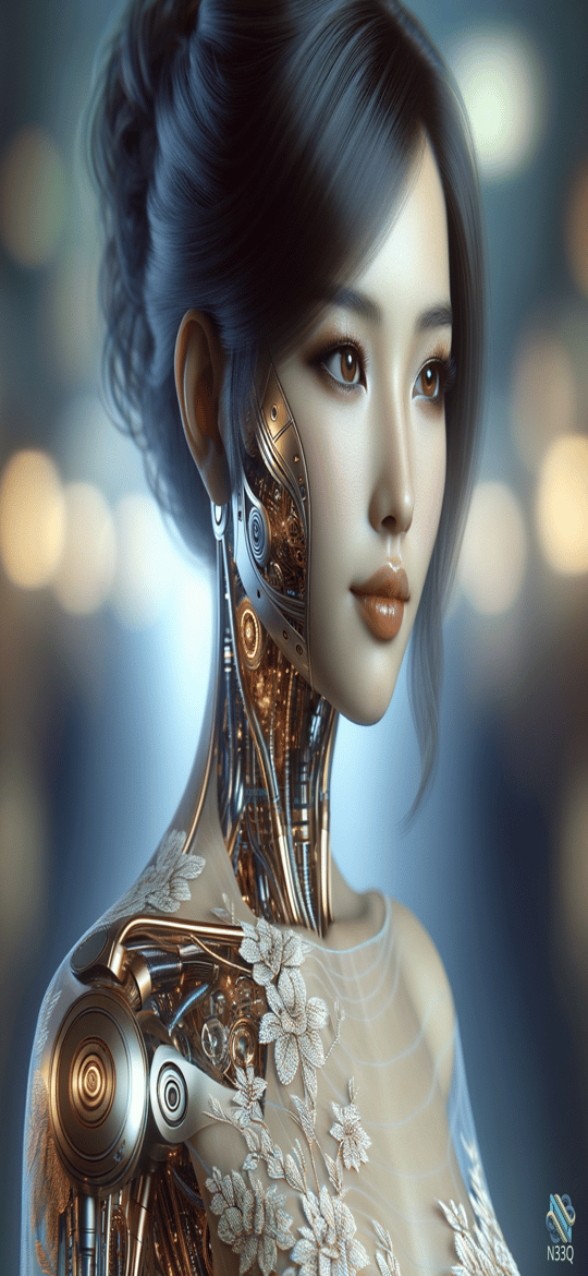 Cyborg Woman with Floral Robotics