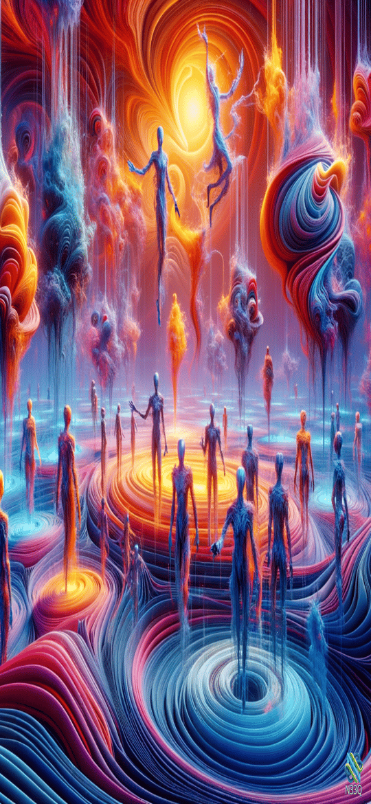 Ethereal Figures in Swirling Cosmic Vortexes