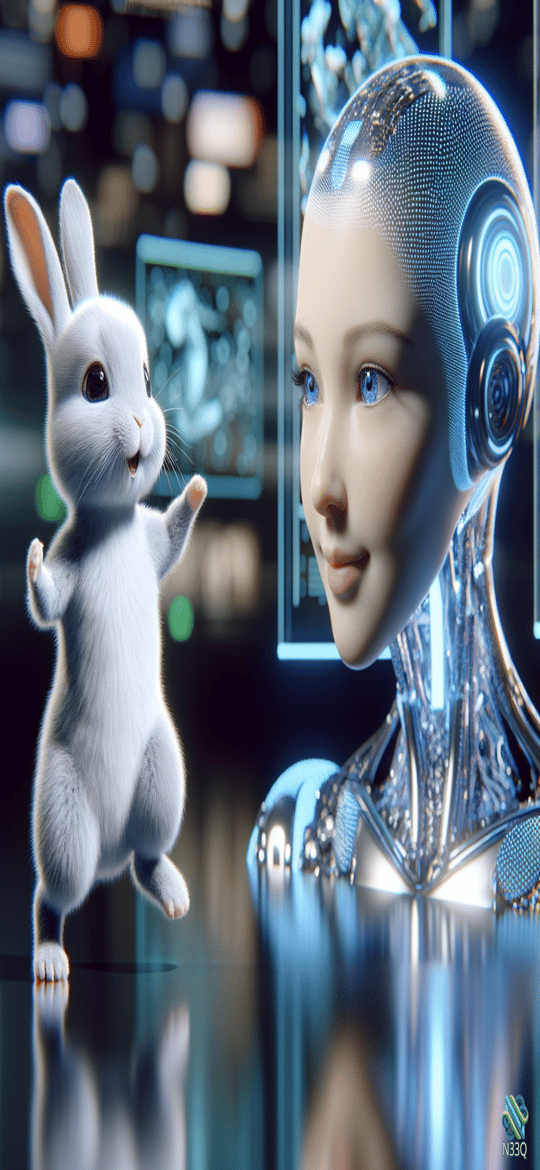 White Rabbit Greeting Female Cyborg