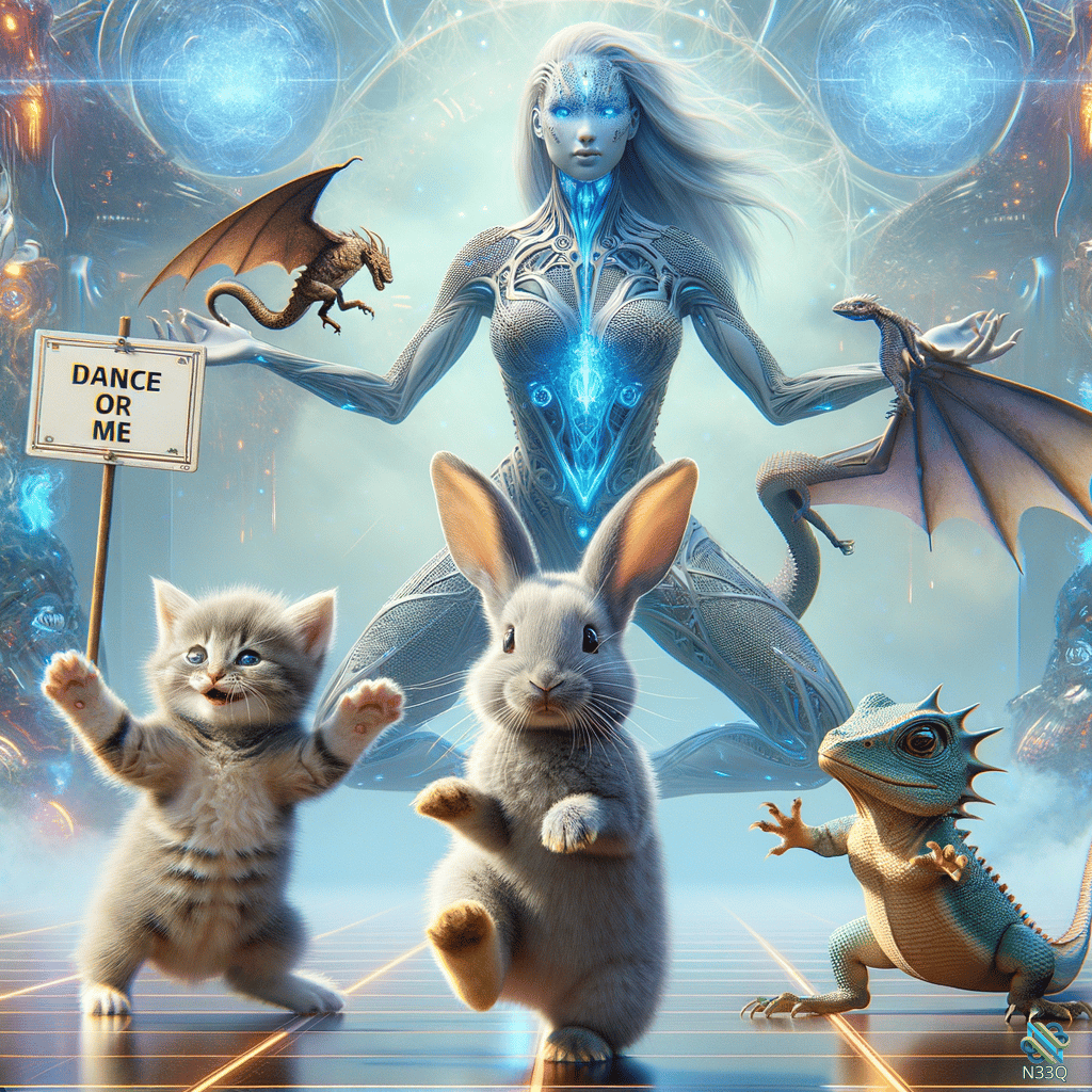 Ethereal Blue Goddess with Dancing Animals