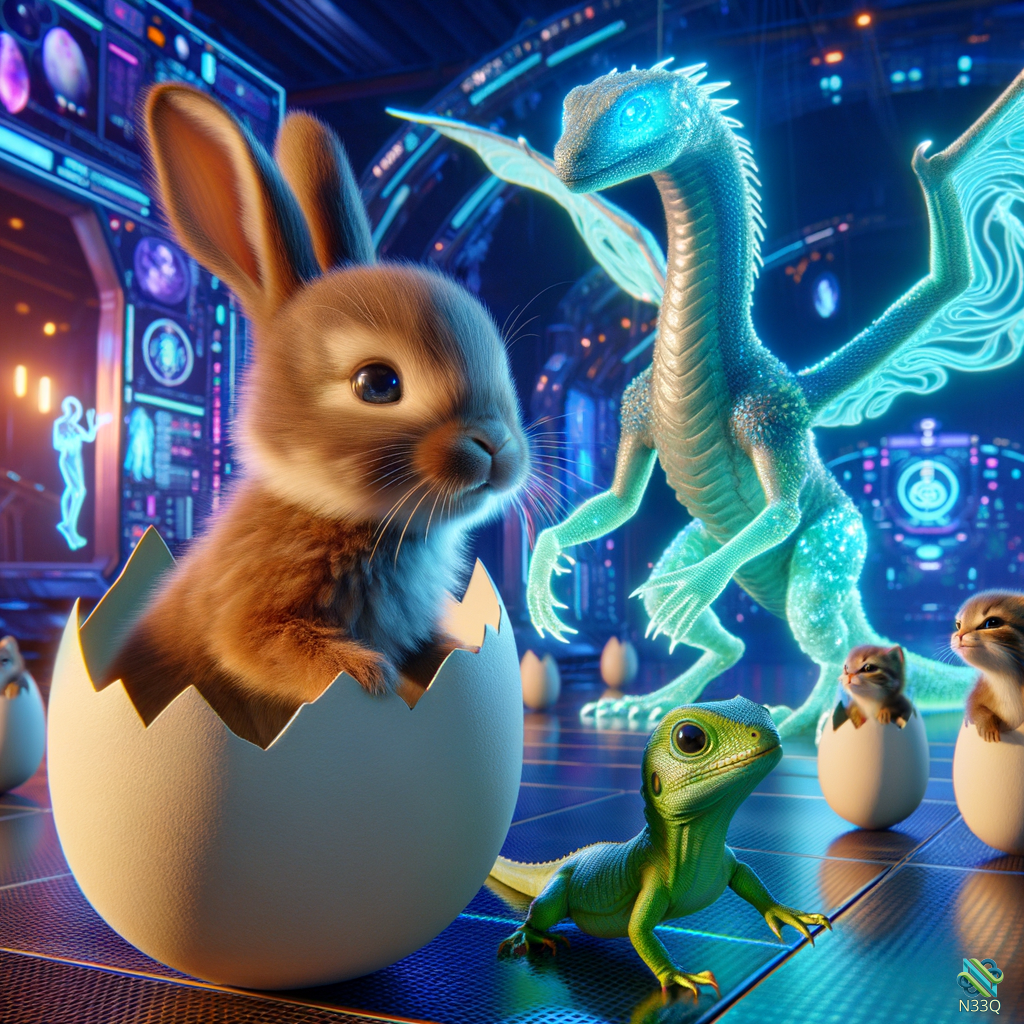 Rabbit Hatching from Egg with Glowing Dragon