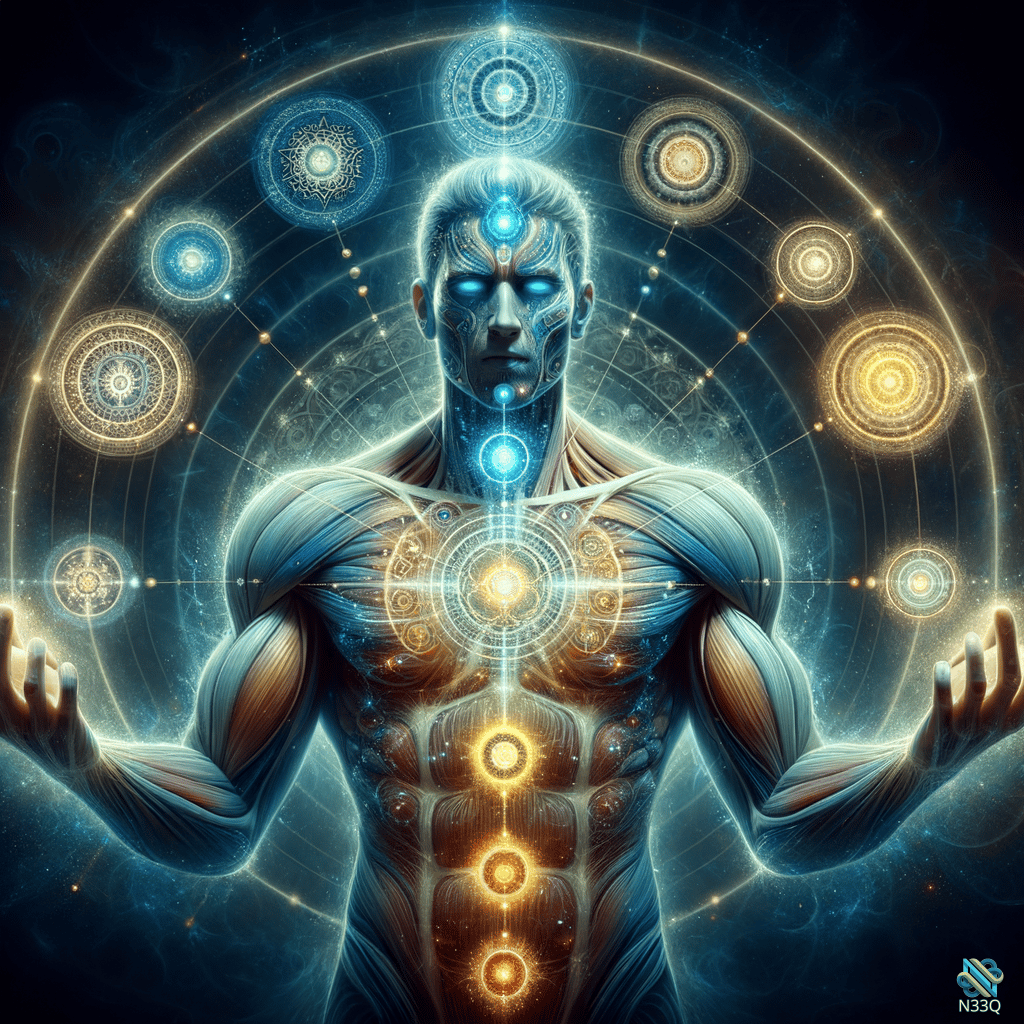 Muscular Man with Glowing Chakras