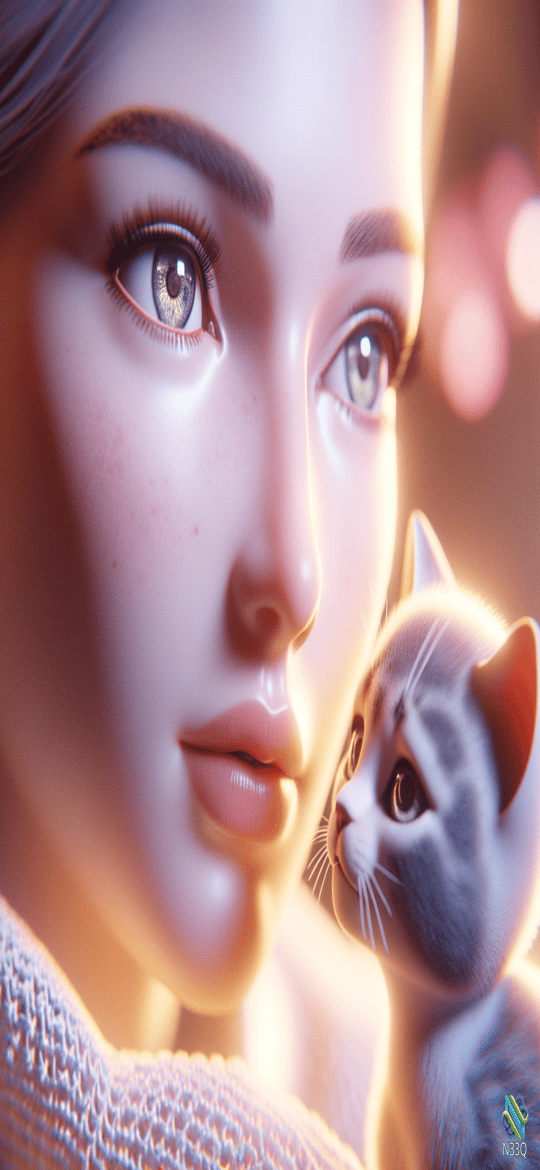 Woman and Gray Kitten in Warm Light