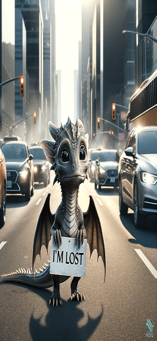 Baby Dragon Lost in Busy City Street
