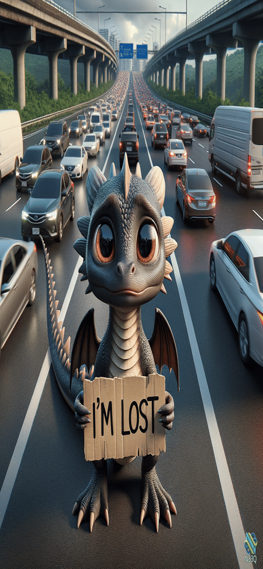 Baby Dragon Lost on Busy Highway