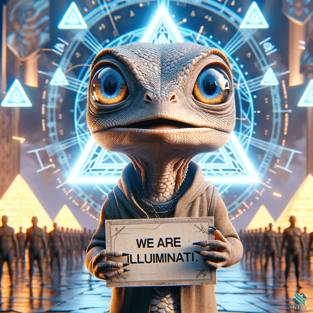 Reptilian Being Holding Illuminati Sign