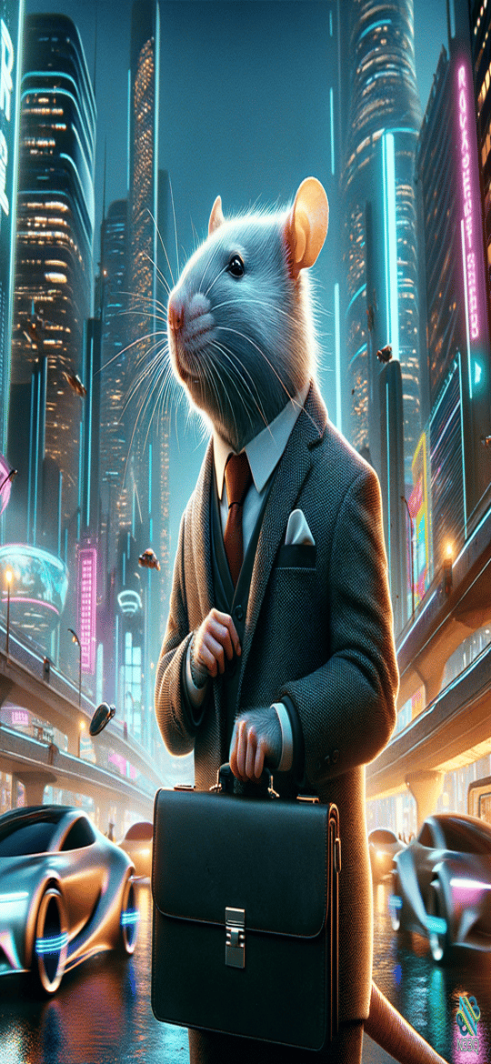 Business Rat in Neon Cyberpunk City