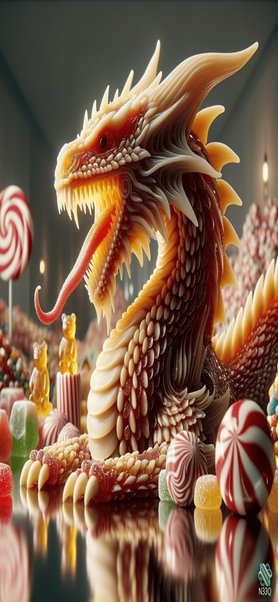 Candy Dragon Amid Colorful Sweets