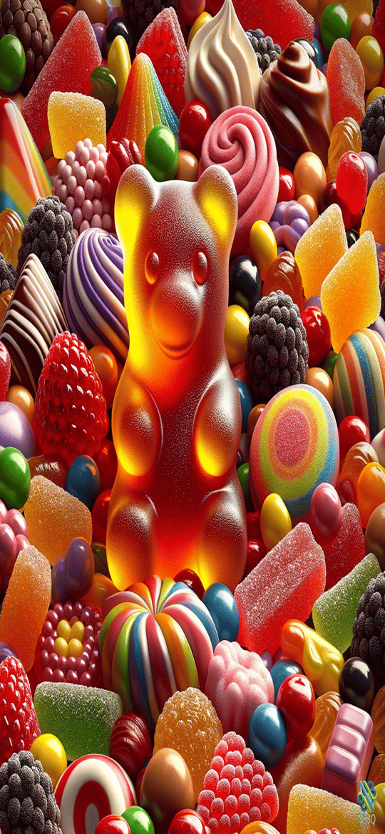 Glowing Gummy Bear in Candy Pile