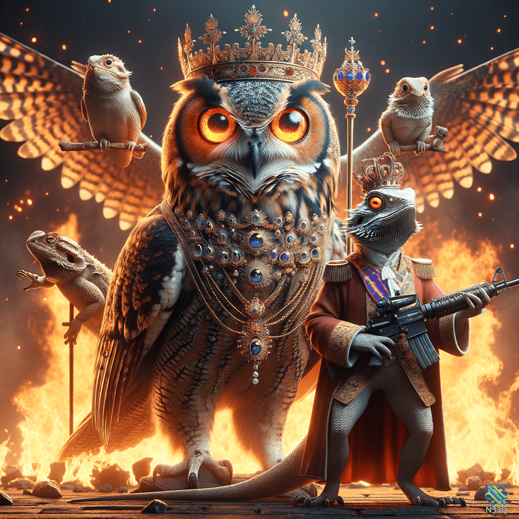 Crowned Owl and Armed Lizard King in Flames