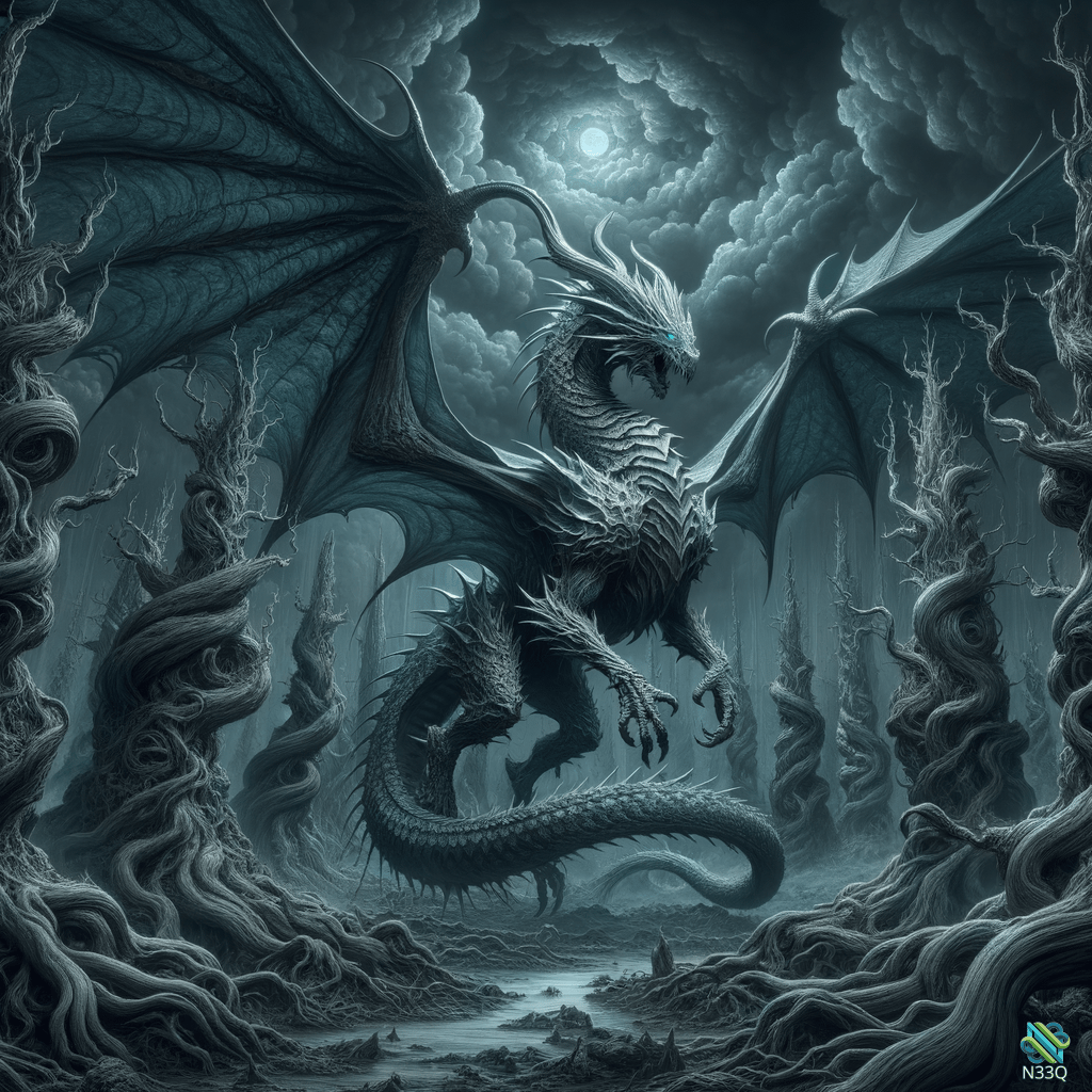Dragon in Gnarled Moonlit Forest