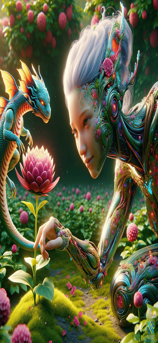 Cyborg Woman and Dragon by Pink Lotus