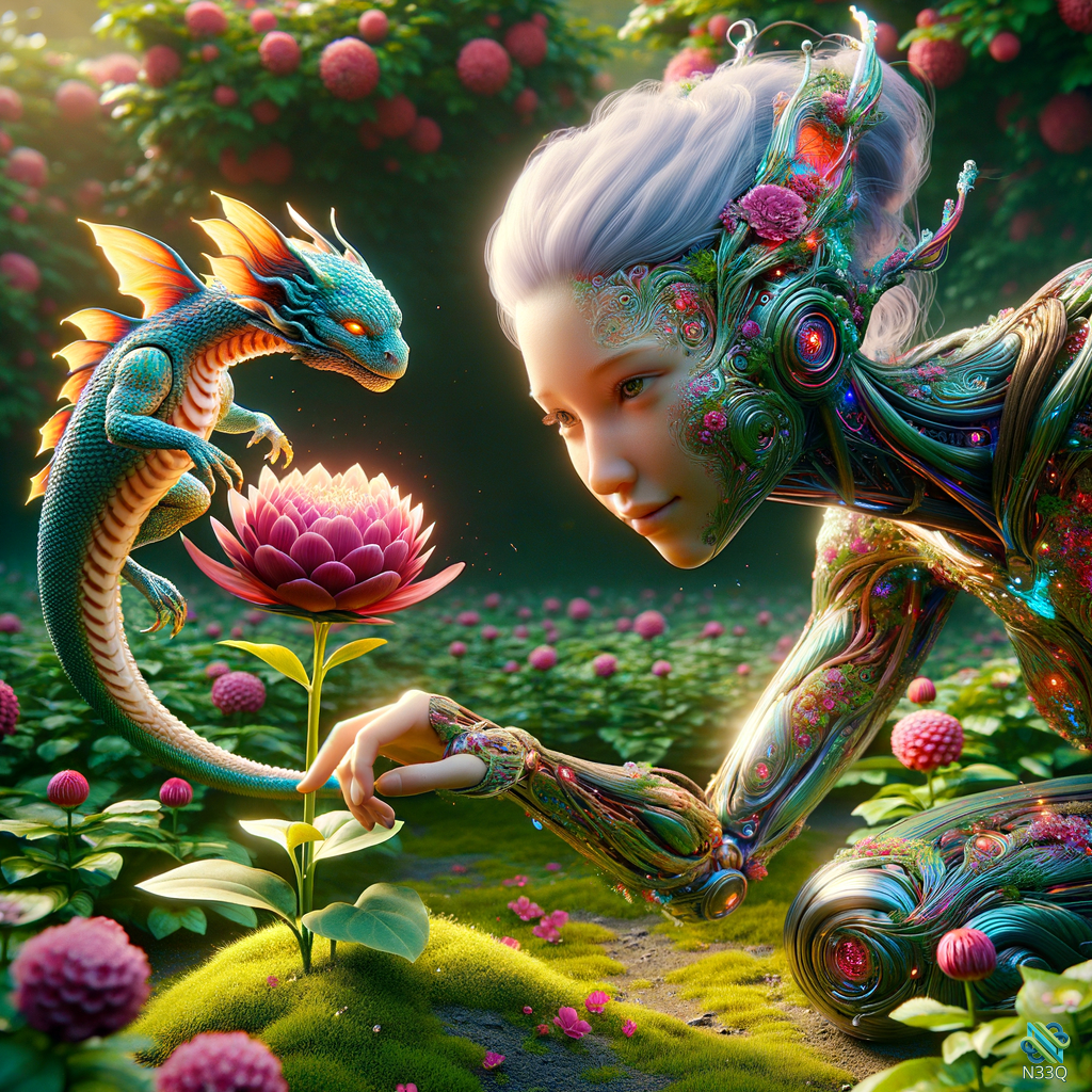 Cyborg Woman and Dragon by Pink Lotus
