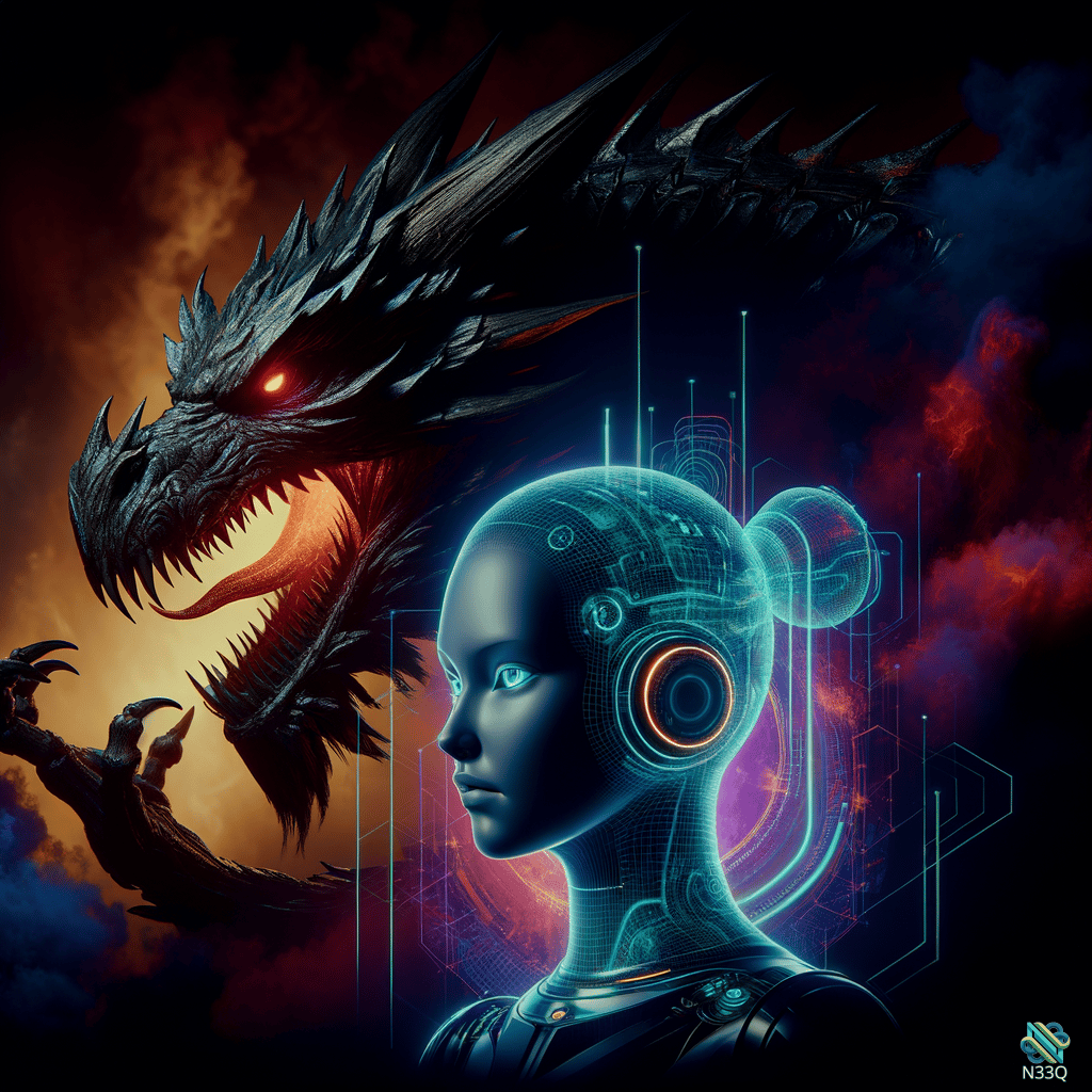 Cyborg Facing Fierce Black Dragon