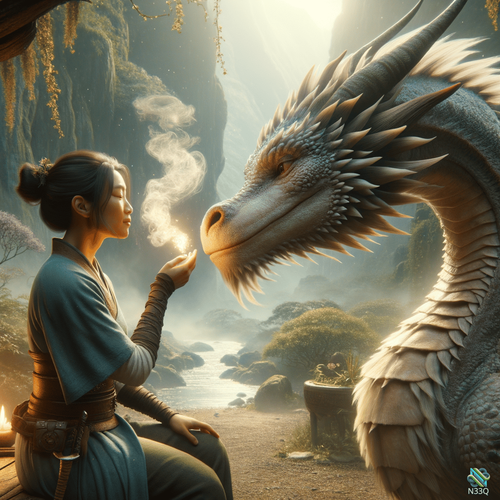 Woman Offering Light to Silver Dragon