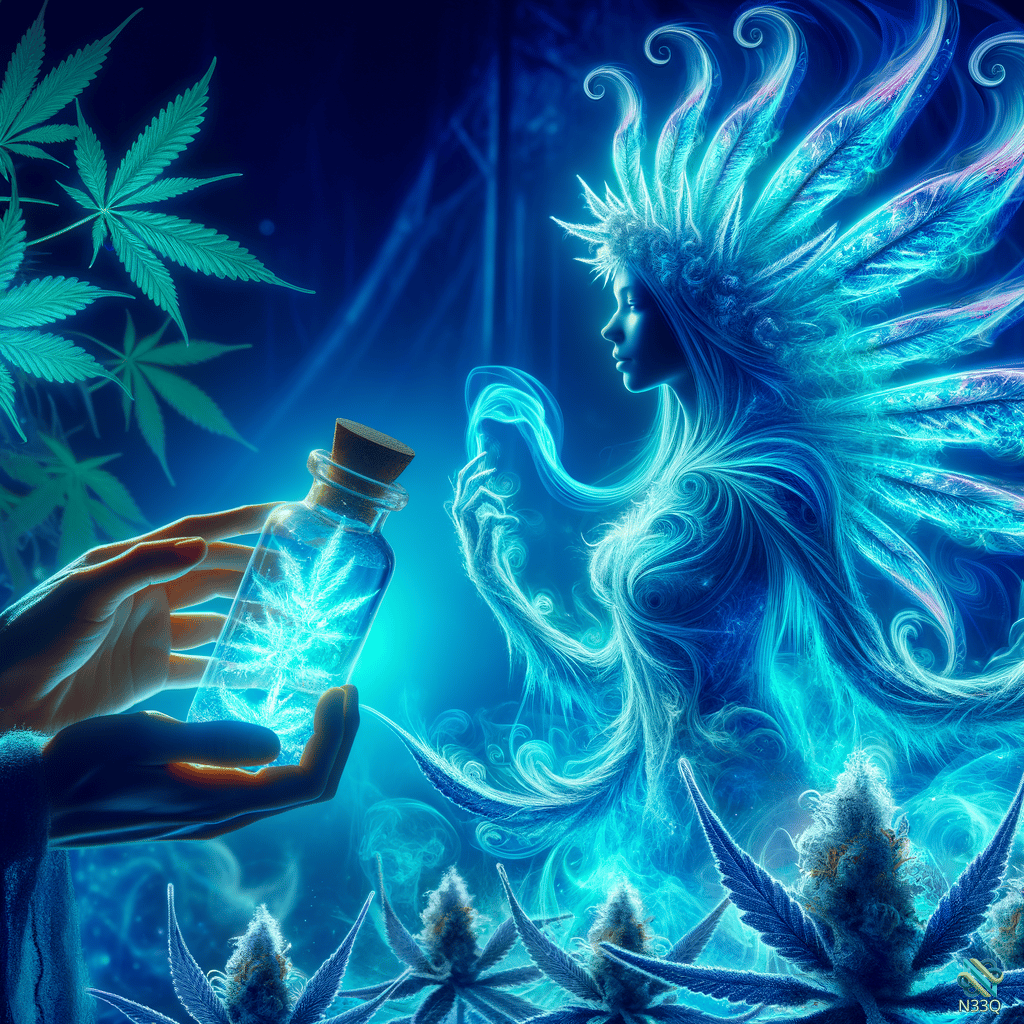 Luminous Blue Spirit and Cannabis Bottle