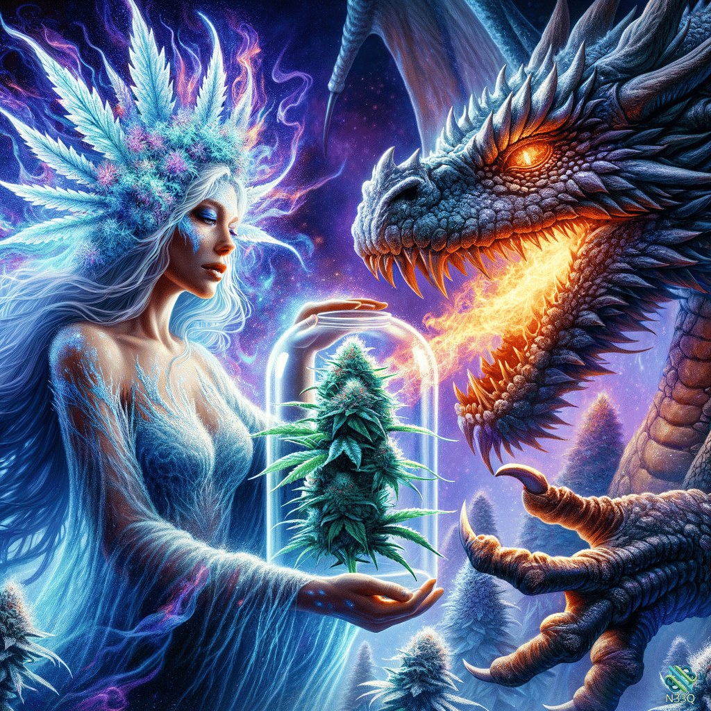 Fairy Offering Cannabis Jar to Dragon