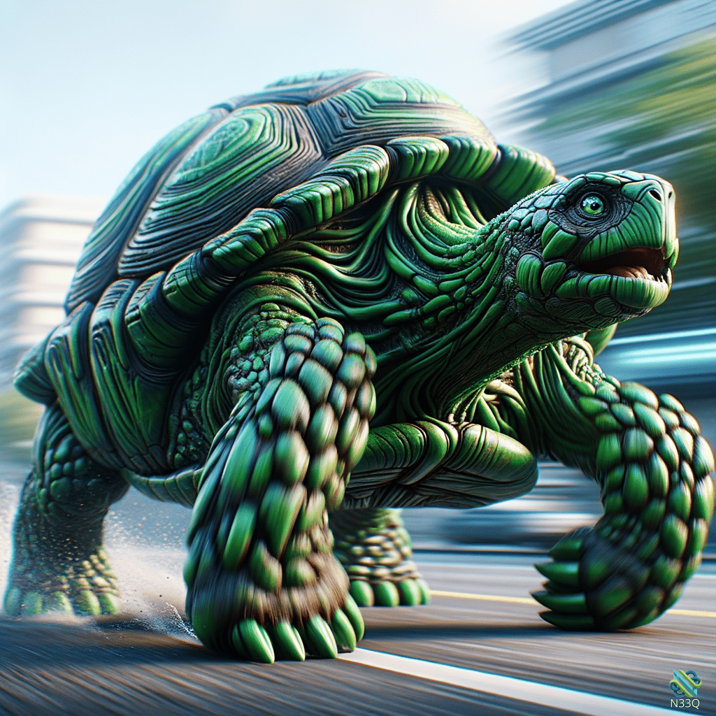 Green Tortoise Running on Road