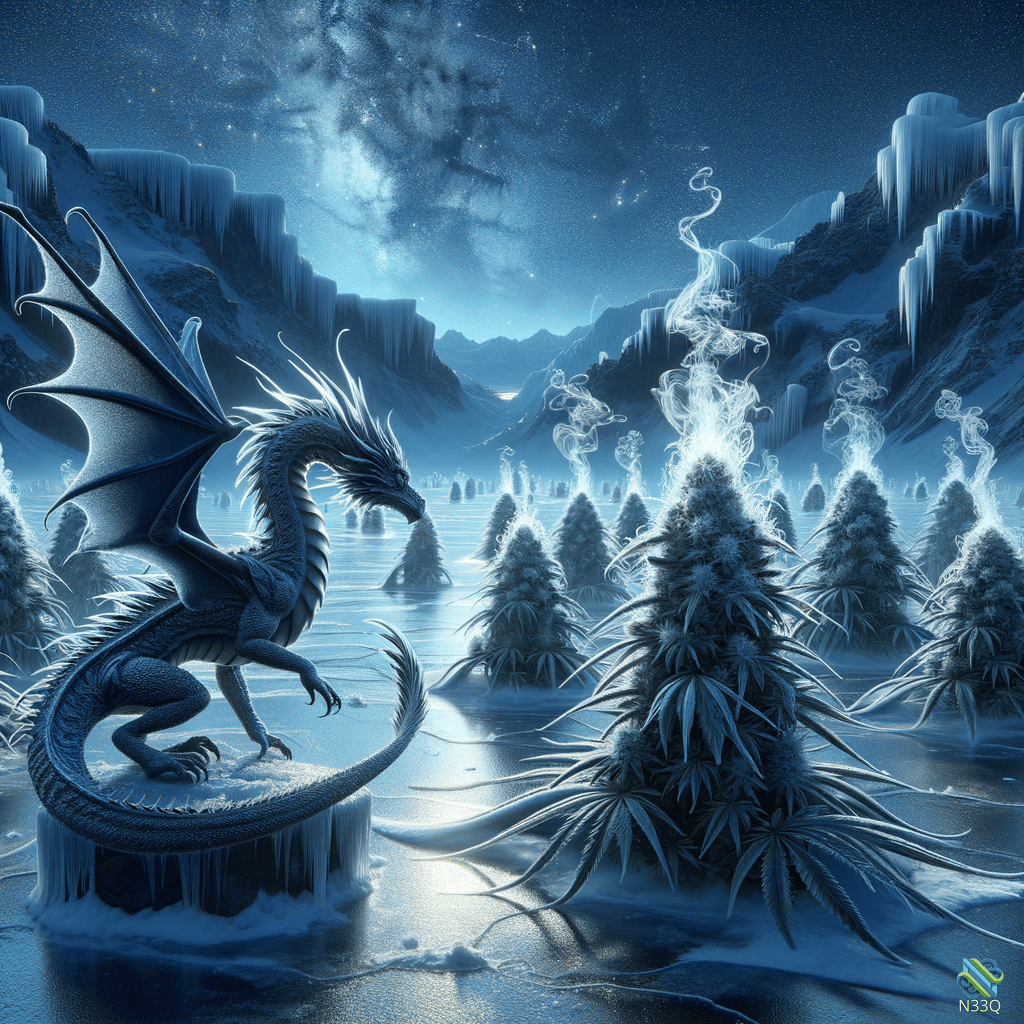 Ice Dragon Among Frozen Cannabis Plants