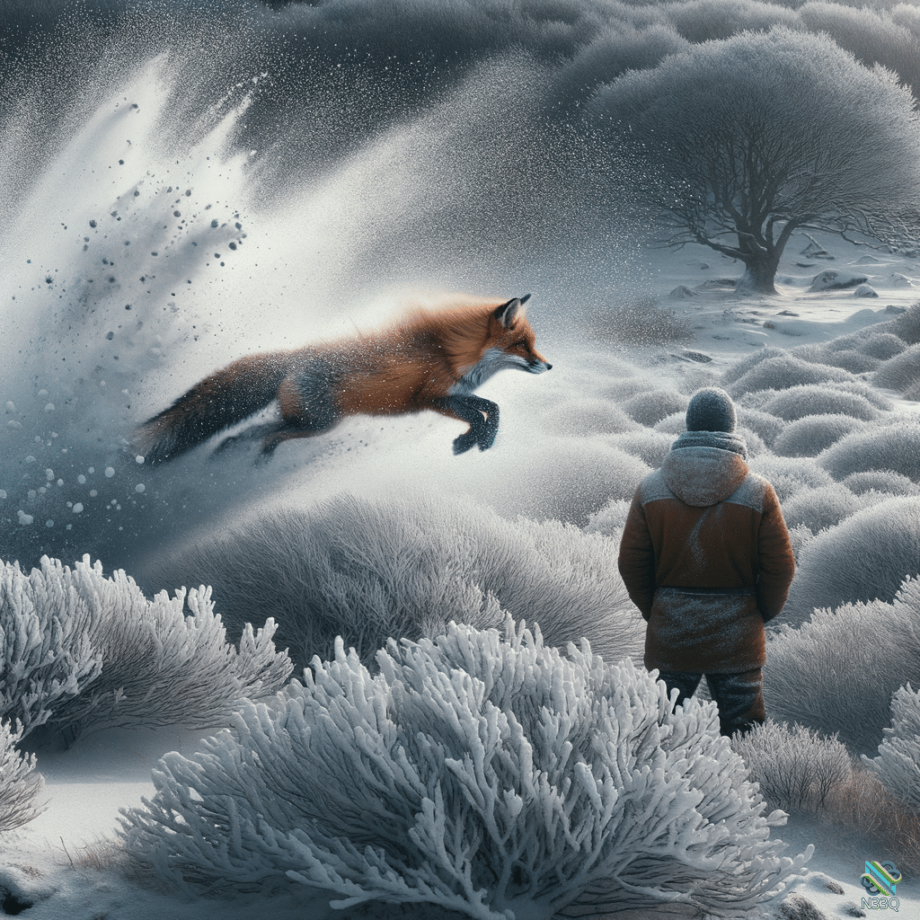 Red Fox Leaping Past Snowy Watcher