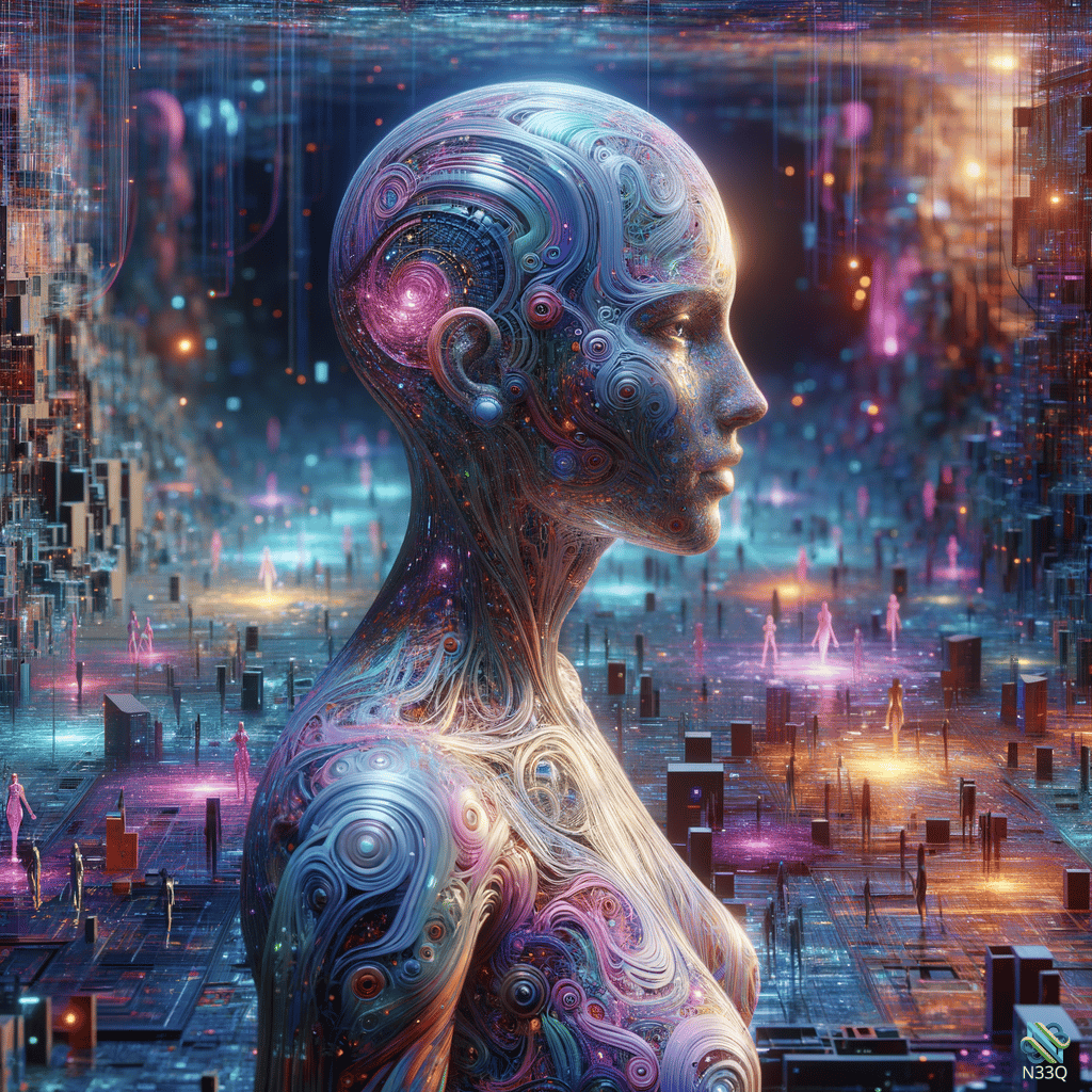 Female Cyborg in Neon Cyberpunk City
