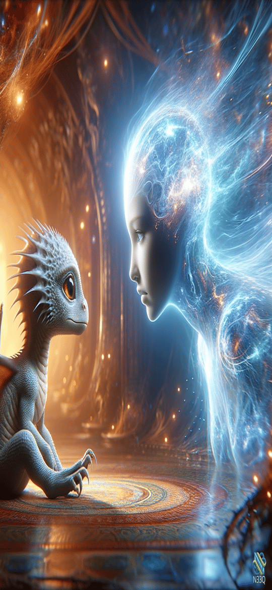 Dragonling Faces Ethereal Light Spirit