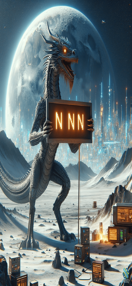 Dragon Holding NNN Sign on Moon